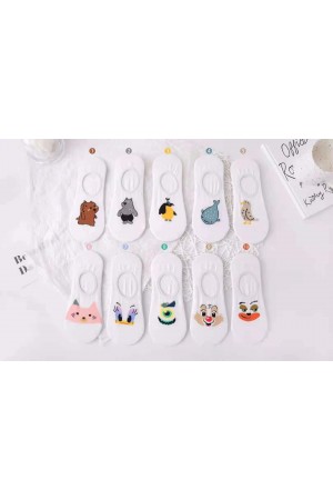 Set Sosete Dama, 10 perechi, talpici ALB cu model animale / DIVERSE