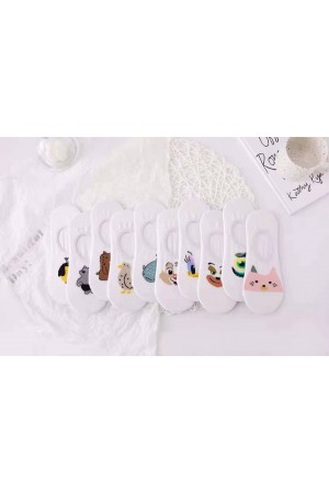 Set Sosete Dama, 10 perechi, talpici ALB cu model animale / DIVERSE