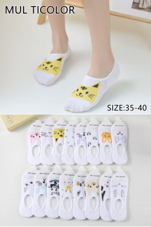 Set Sosete Dama, 10 perechi, talpici alb cu model animale / DIVERSE(2)